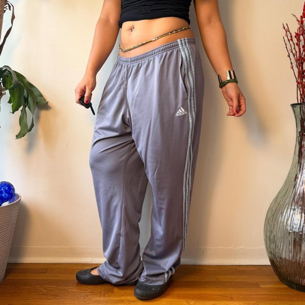 Adidas Vintage 2008 Grey Aqua Teal 3 Stripe Track Pants 1XL 202771